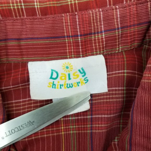 Daisy Red Plaid Gingham Western Top Blouse Rockabilly M 8 Lace Trim Cosplay - Picture 3 of 7